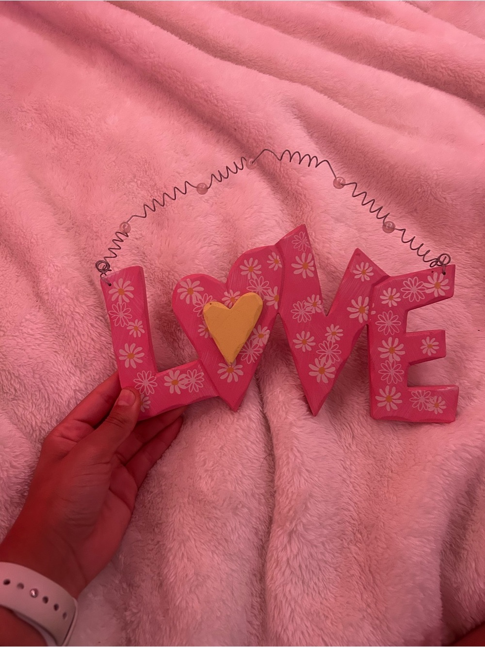 Pink 'LOVE' Wall Hanging with Yellow Heart